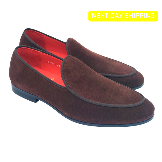 Slipper Loafers - Brown Suede Loafers-0
