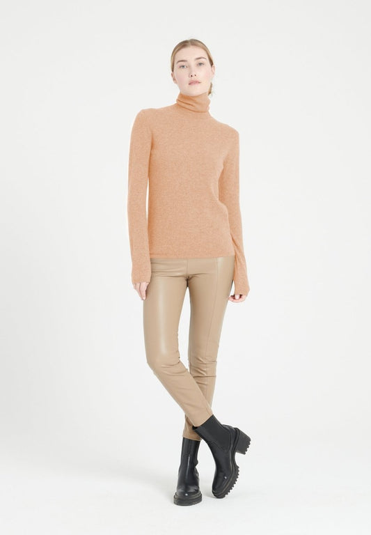 Pull col roulé femme en cachemire camel clair - LILLY 3
