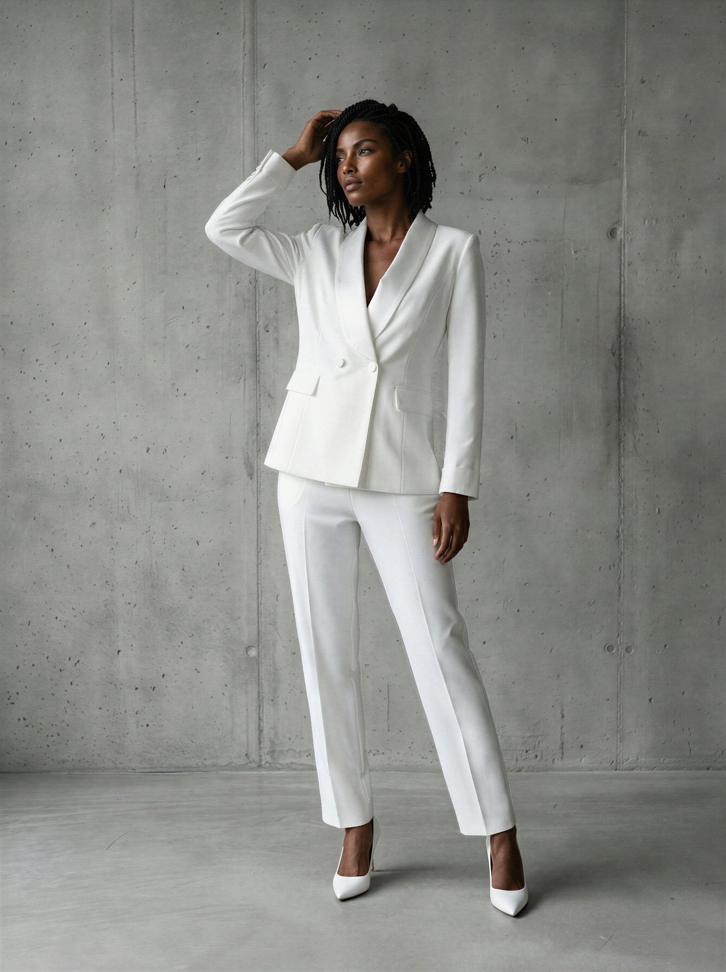 White double breasted shawl lapel pants suit (UK size 16)