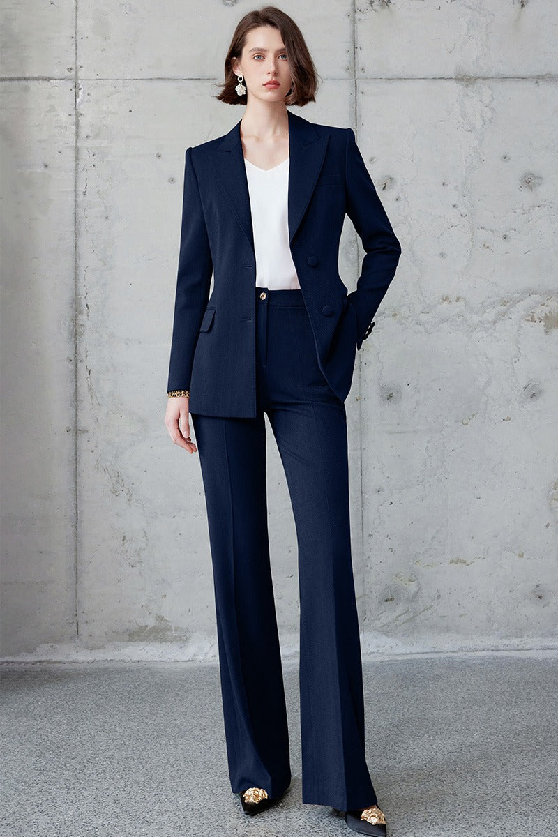 The redefined wide-leg navy pantsuit