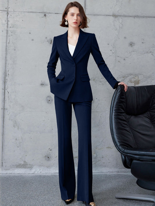 The redefined wide-leg navy pantsuit