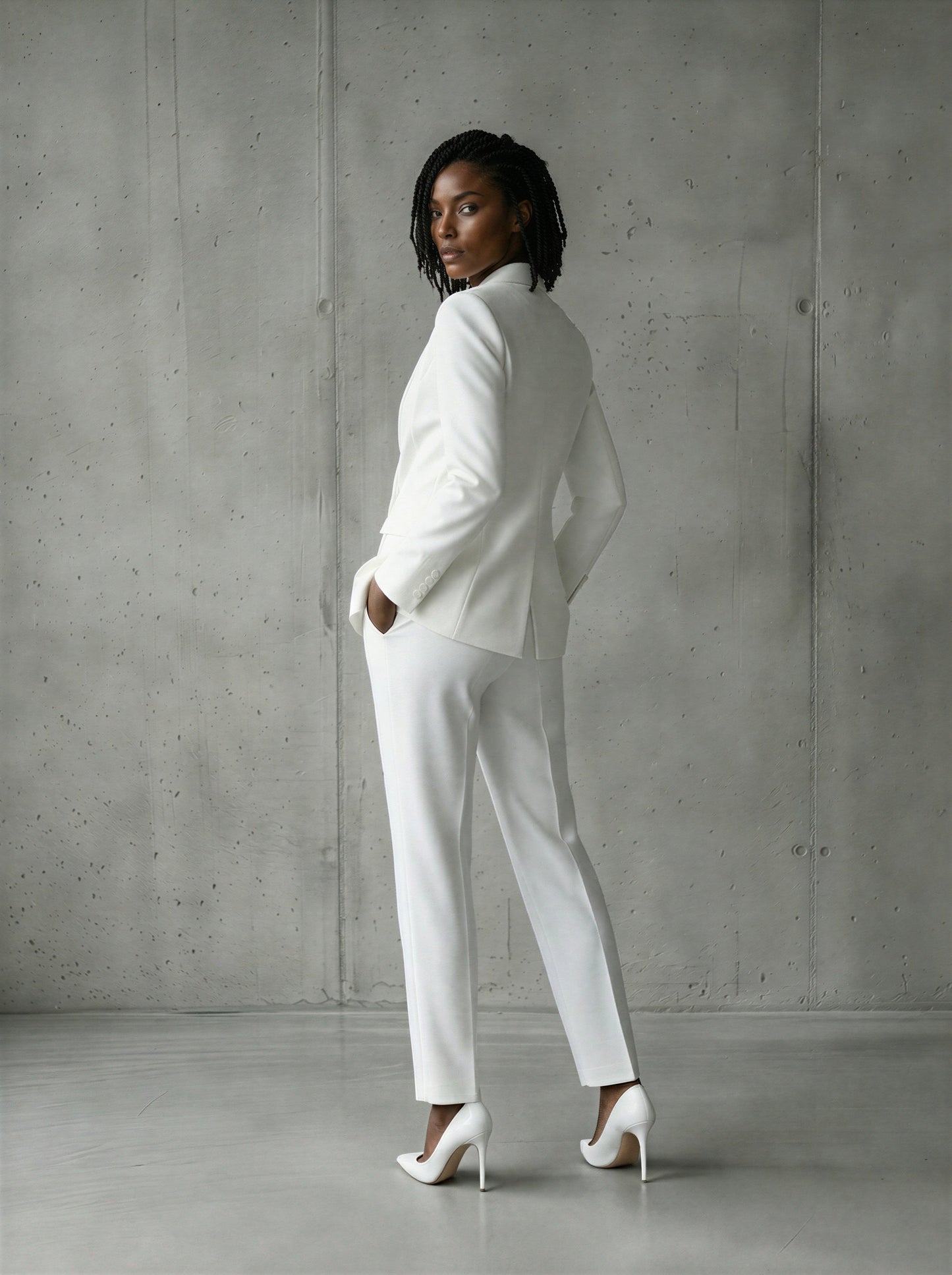 White double breasted shawl lapel pants suit (UK size 16)